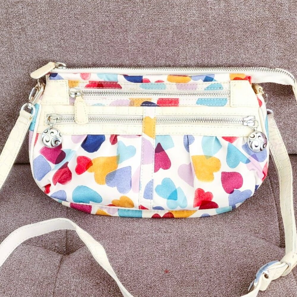 Brighton Colorful and Lively Heart Patterned White Crossbody Purse with Silver